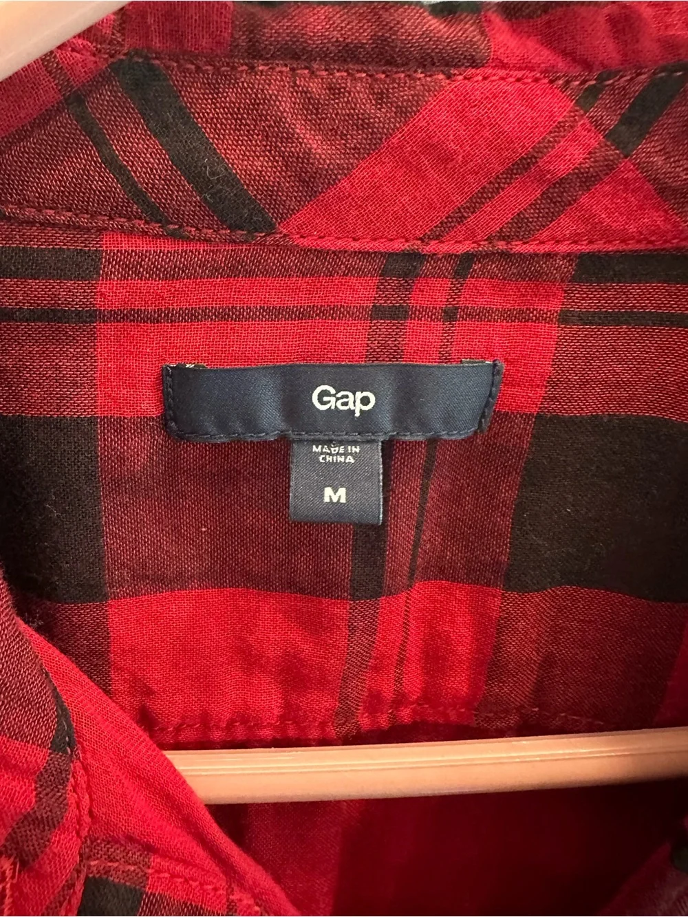 GAP Red and Black Plaid Ruffle-Front Button-Down Shirt